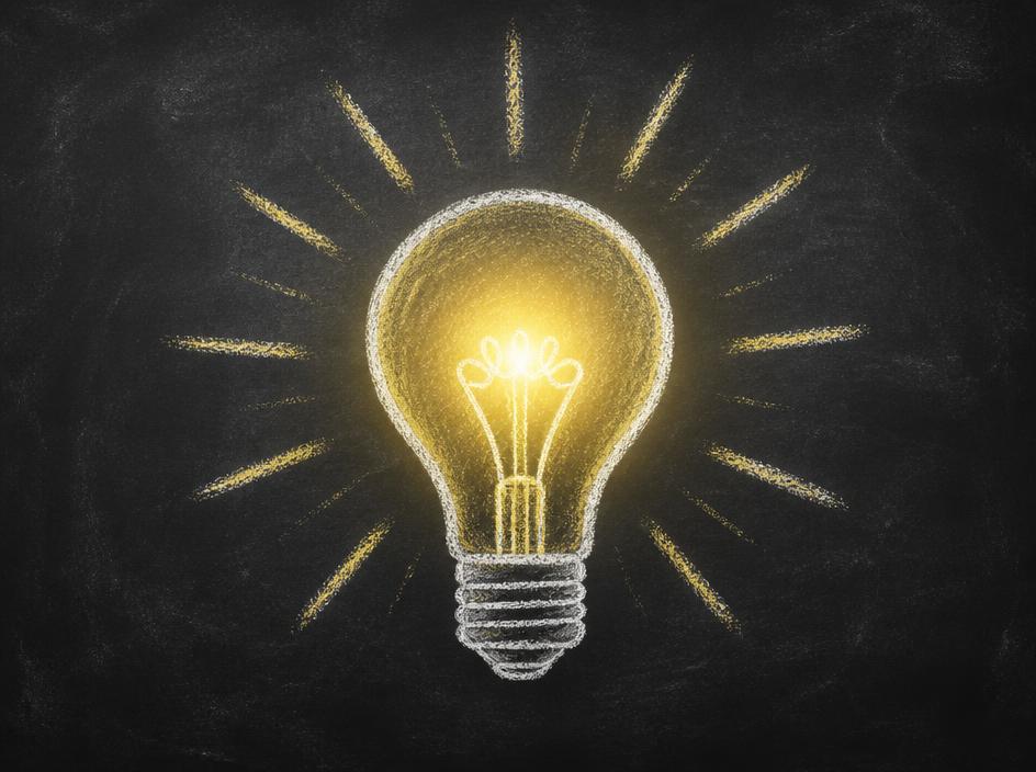 Lightbulb on chalkboard